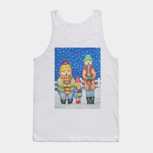 cute illustration of carol singers in the snow at Christmas Tank Top